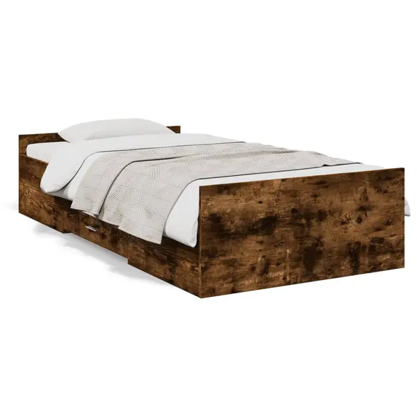 Gossi cadru de pat cu sertare stejar fumuriu 90x190 cm lemn prelucrat