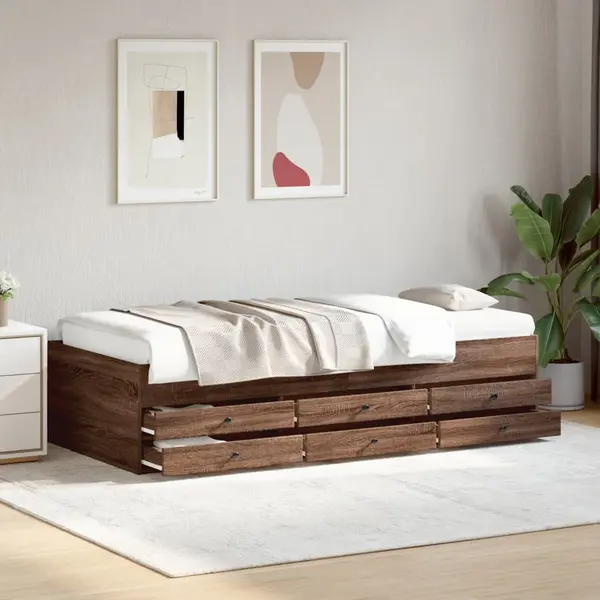 Gossi cadru de pat cu sertare, stejar maro, 75x190 cm, lemn prelucrat