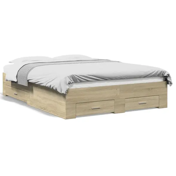 Gossi cadru de pat cu sertare stejar sonoma 135x190 cm lemn prelucrat
