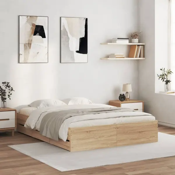Gossi cadru de pat cu sertare stejar sonoma 140x190 cm lemn prelucrat