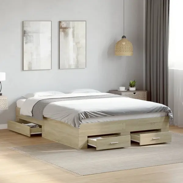 Gossi cadru de pat cu sertare stejar sonoma 140x190 cm lemn prelucrat