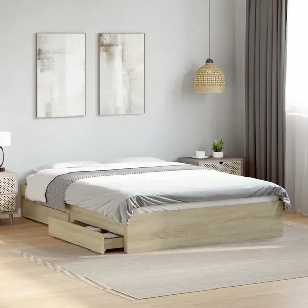 Gossi cadru de pat cu sertare stejar sonoma 140x190 cm lemn prelucrat