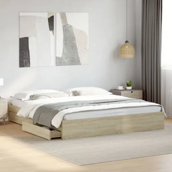 Gossi cadru de pat cu sertare stejar sonoma 180x200 cm lemn prelucrat