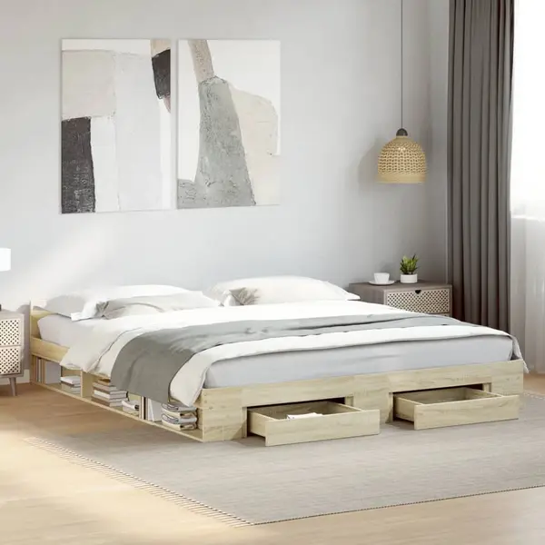 Gossi cadru de pat cu sertare stejar sonoma 200x200 cm lemn prelucrat