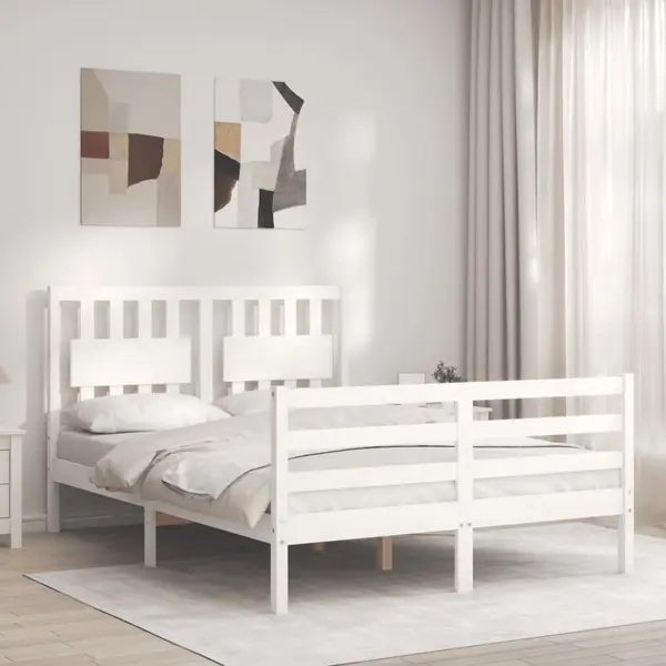 Gossi cadru de pat cu tablie, 140x190 cm, alb, lemn masiv