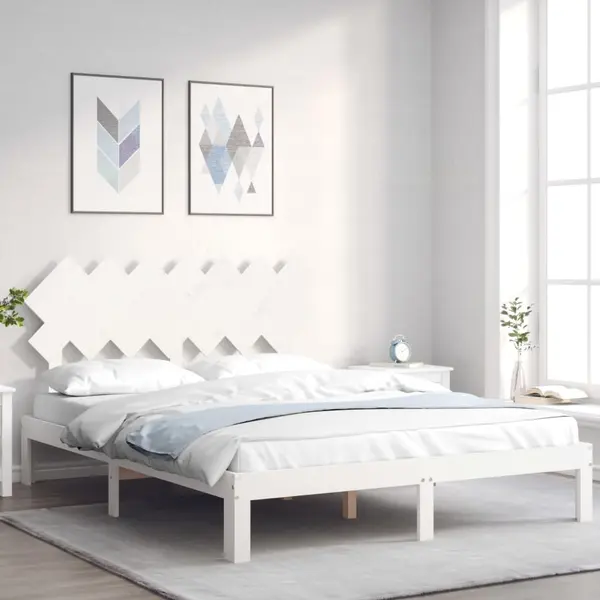 Gossi cadru de pat cu tablie, 140x190 cm, alb, lemn masiv