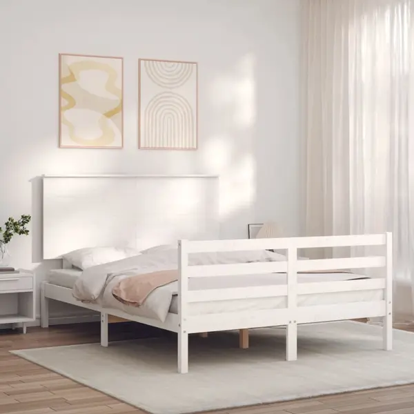 Gossi cadru de pat cu tablie, 140x190 cm, alb, lemn masiv