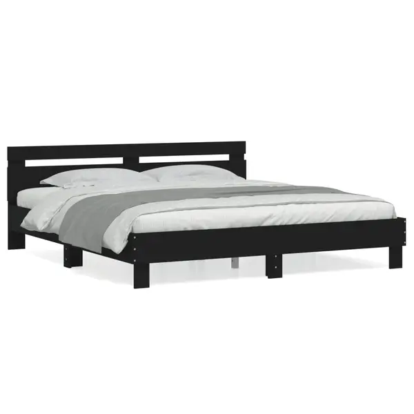 Gossi cadru de pat cu tablie 200x200 cm, negru, lemn prelucrat