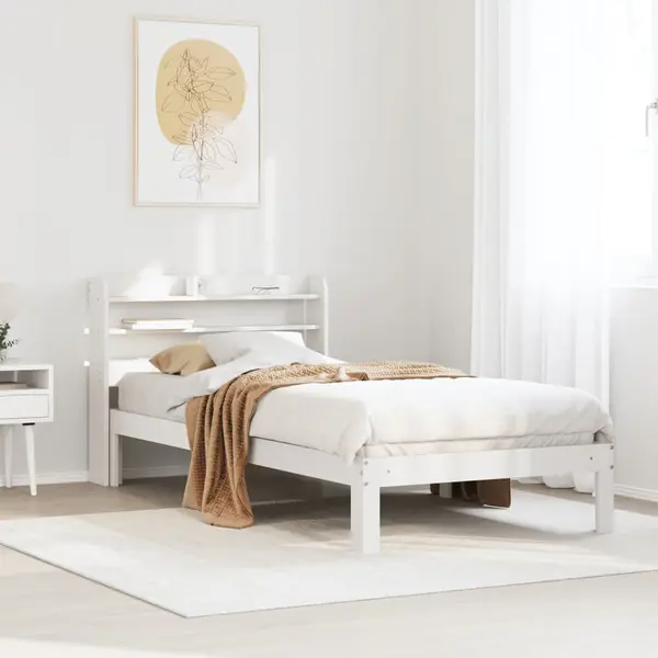 Gossi cadru de pat cu tablie, alb, 100x200 cm, lemn masiv pin