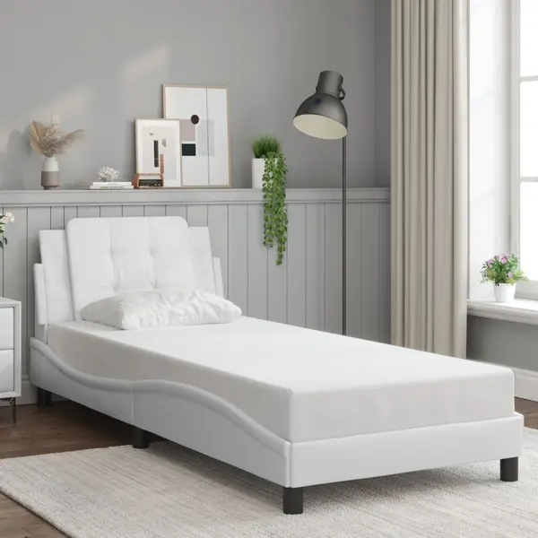 Gossi cadru de pat cu tablie, alb, 100x200 cm, piele ecologica
