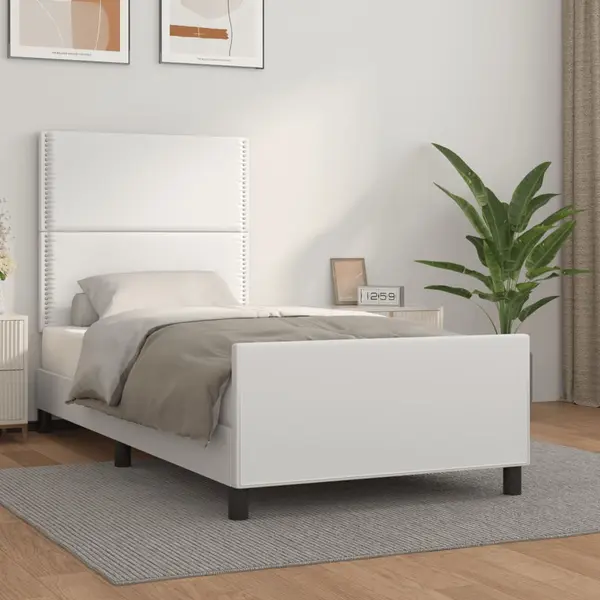 Gossi cadru de pat cu tablie, alb, 100x200 cm, piele ecologica