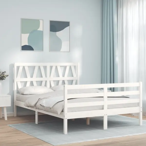 Gossi cadru de pat cu tablie, alb, 120x200 cm, lemn masiv