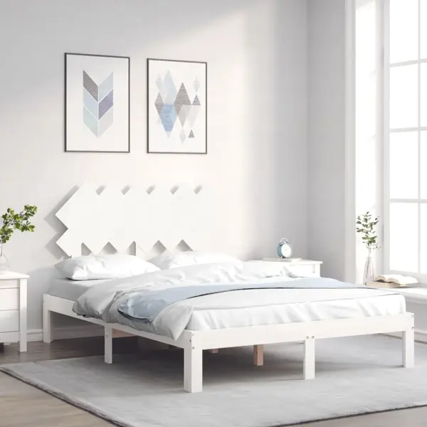 Gossi cadru de pat cu tablie, alb, 120x200 cm, lemn masiv