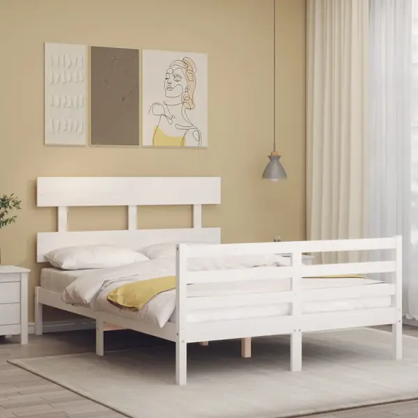 Gossi cadru de pat cu tablie, alb, 120x200 cm, lemn masiv