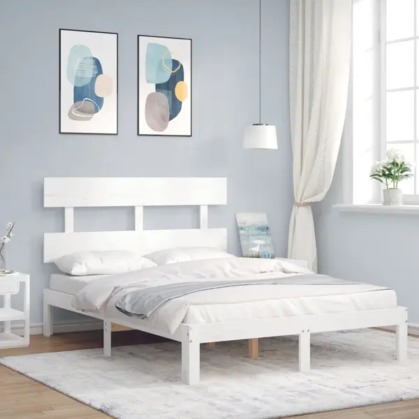 Gossi cadru de pat cu tablie, alb, 120x200 cm, lemn masiv