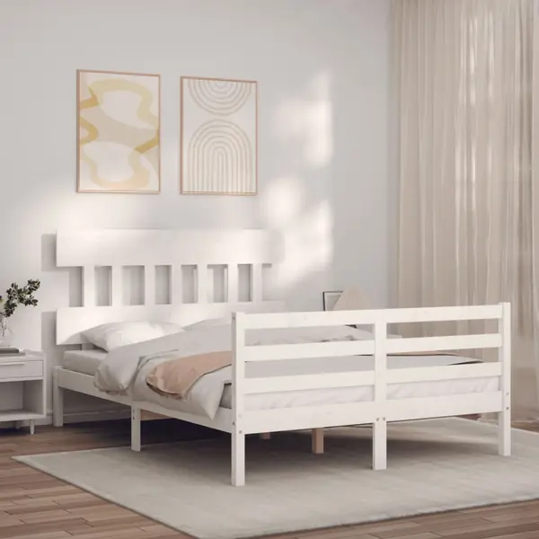 Gossi cadru de pat cu tablie, alb, 120x200 cm, lemn masiv