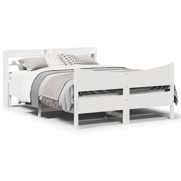 Gossi cadru de pat cu tablie, alb, 120x200 cm, lemn masiv de pin