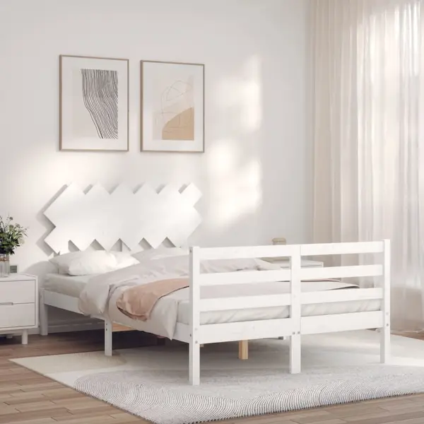 Gossi cadru de pat cu tablie, alb, 120x200 cm, lemn masiv