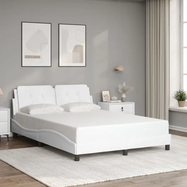 Gossi cadru de pat cu tablie, alb, 120x200 cm, piele ecologica