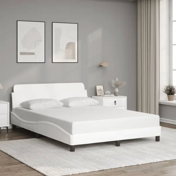 Gossi cadru de pat cu tablie, alb, 120x200 cm, piele ecologica
