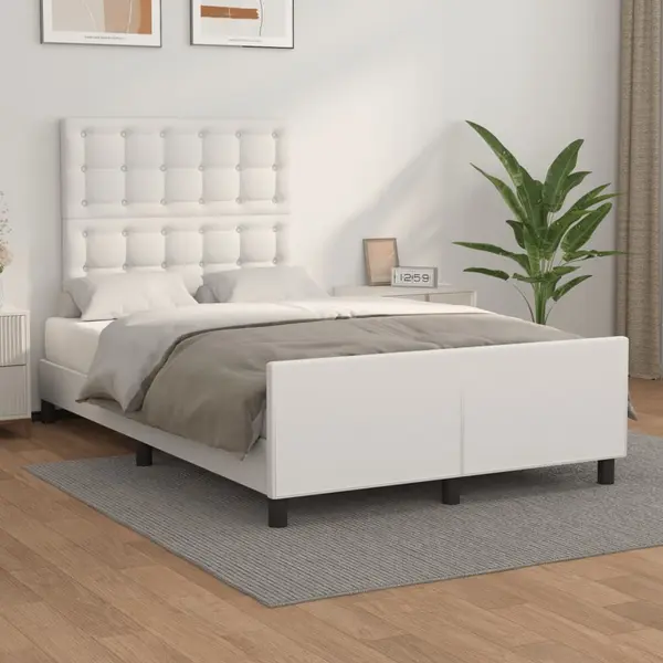 Gossi cadru de pat cu tablie, alb, 120x200 cm, piele ecologica