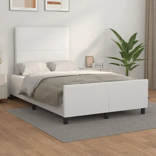 Gossi cadru de pat cu tablie, alb, 120x200 cm, piele ecologica