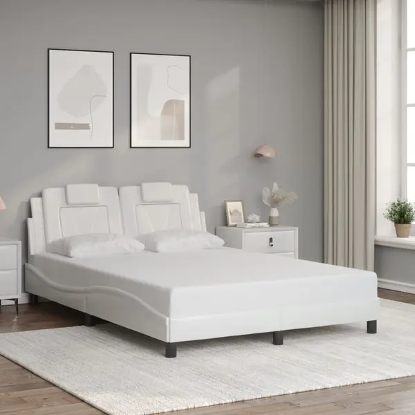 Gossi cadru de pat cu tablie, alb, 120x200 cm, piele ecologica