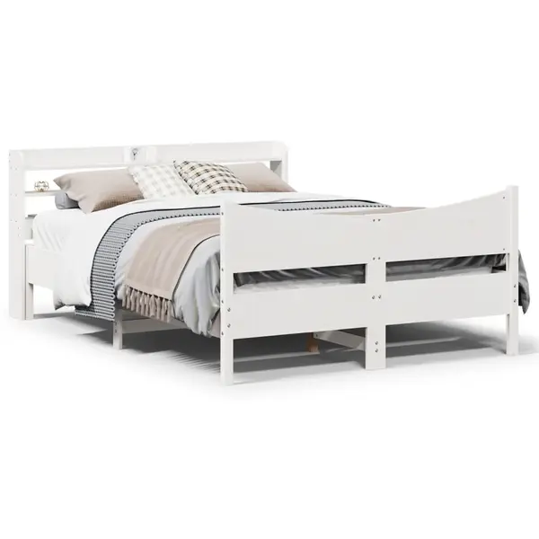 Gossi cadru de pat cu tablie, alb, 135x190 cm, lemn masiv de pin