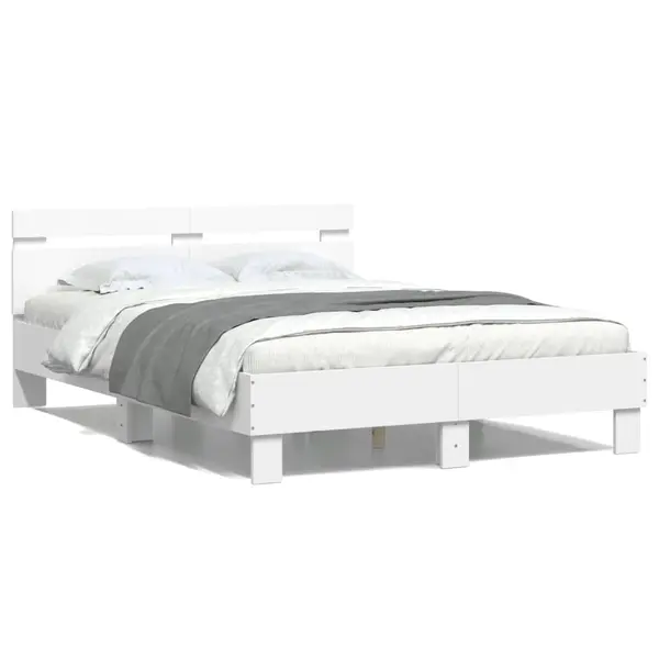 Gossi cadru de pat cu tablie, alb, 135x190 cm, lemn prelucrat