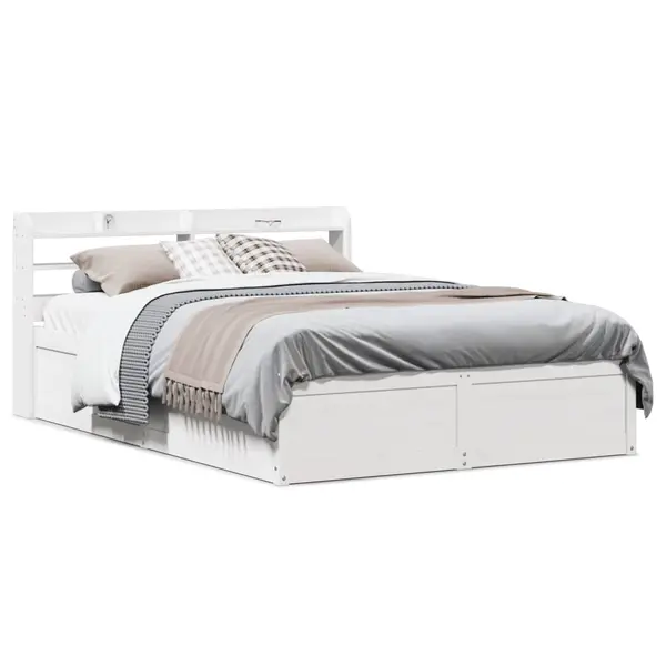 Gossi cadru de pat cu tablie, alb, 140x190 cm, lemn masiv de pin