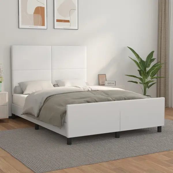 Gossi cadru de pat cu tablie, alb, 140x190 cm, piele ecologica