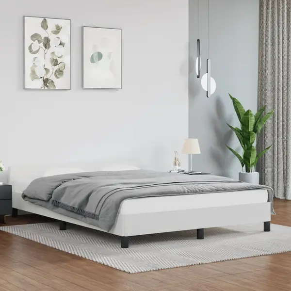 Gossi cadru de pat cu tablie, alb, 140x190 cm, piele ecologica
