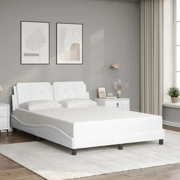 Gossi cadru de pat cu tablie, alb, 140x190 cm, piele ecologica