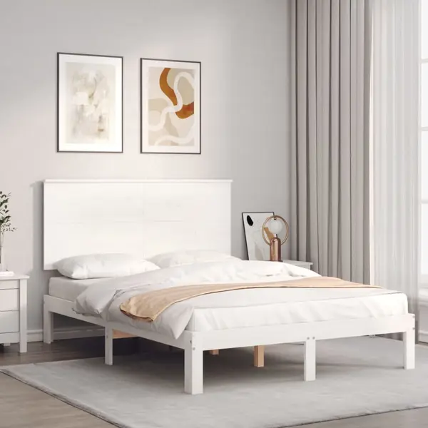 Gossi cadru de pat cu tablie, alb, 140x200 cm, lemn masiv