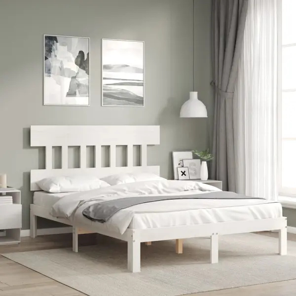 Gossi cadru de pat cu tablie, alb, 140x200 cm, lemn masiv