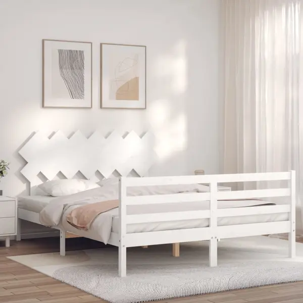 Gossi cadru de pat cu tablie, alb, 140x200 cm, lemn masiv