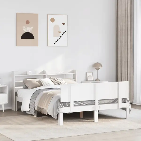 Gossi cadru de pat cu tablie, alb, 140x200 cm, lemn masiv de pin