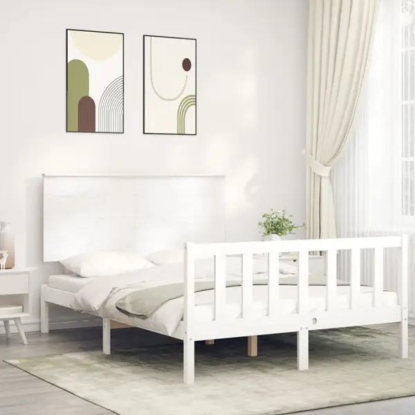 Gossi cadru de pat cu tablie, alb, 140x200 cm, lemn masiv