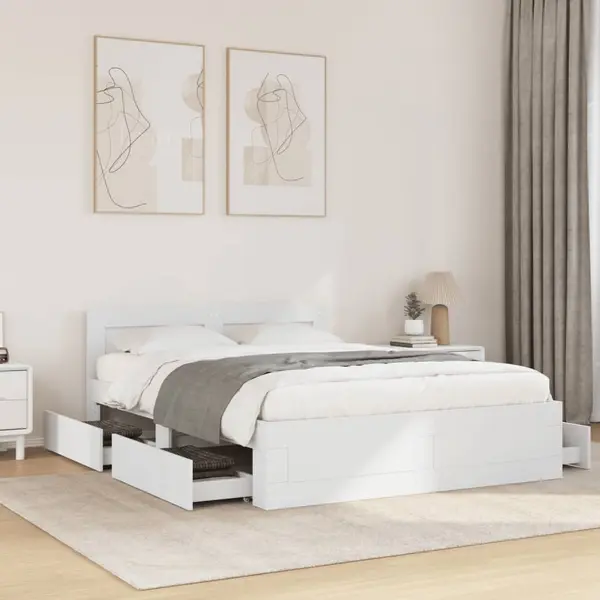 Gossi cadru de pat cu tablie, alb, 140x200 cm, lemn prelucrat