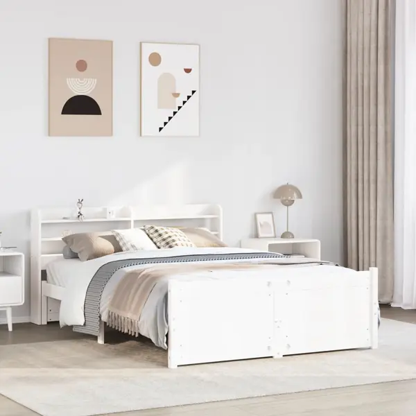 Gossi cadru de pat cu tablie, alb, 150x200 cm lemn masiv pin