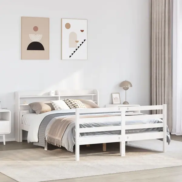Gossi cadru de pat cu tablie, alb, 150x200 cm lemn masiv pin