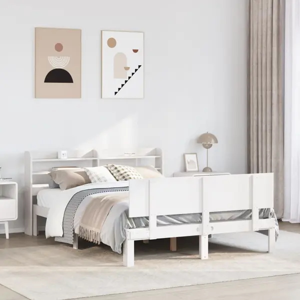 Gossi cadru de pat cu tablie, alb, 150x200 cm lemn masiv pin