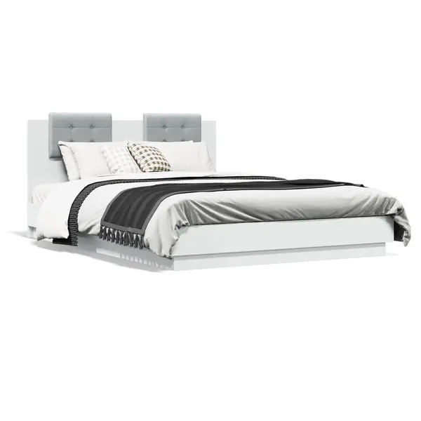Gossi cadru de pat cu tablie, alb, 150x200 cm, lemn prelucrat