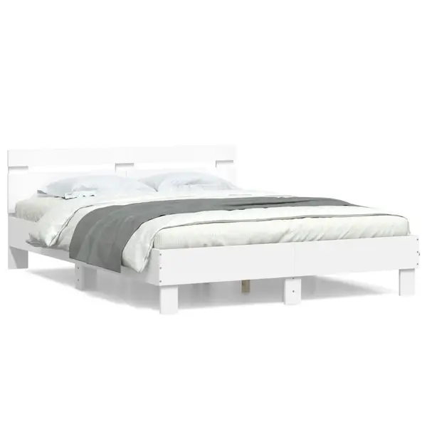 Gossi cadru de pat cu tablie, alb, 150x200 cm, lemn prelucrat