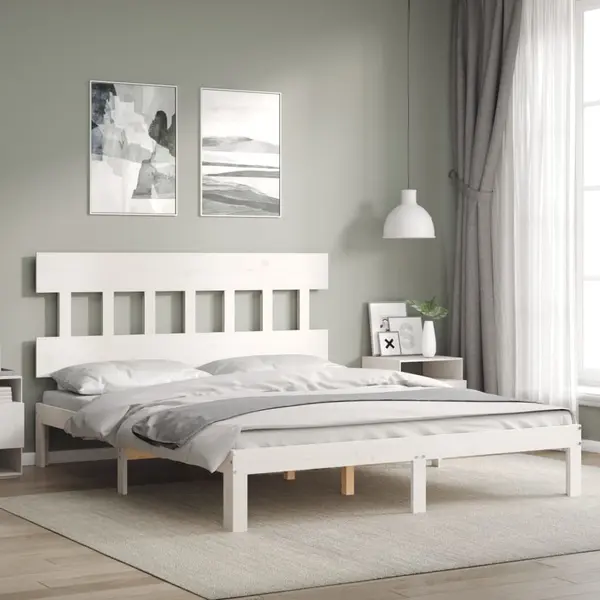 Gossi cadru de pat cu tablie, alb, 160x200 cm, lemn masiv