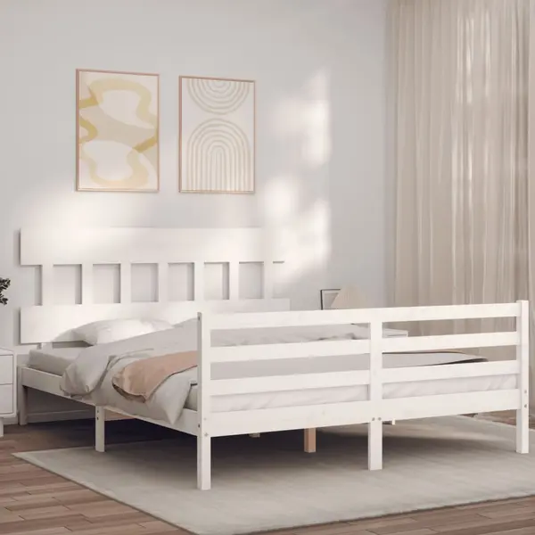 Gossi cadru de pat cu tablie, alb, 160x200 cm, lemn masiv