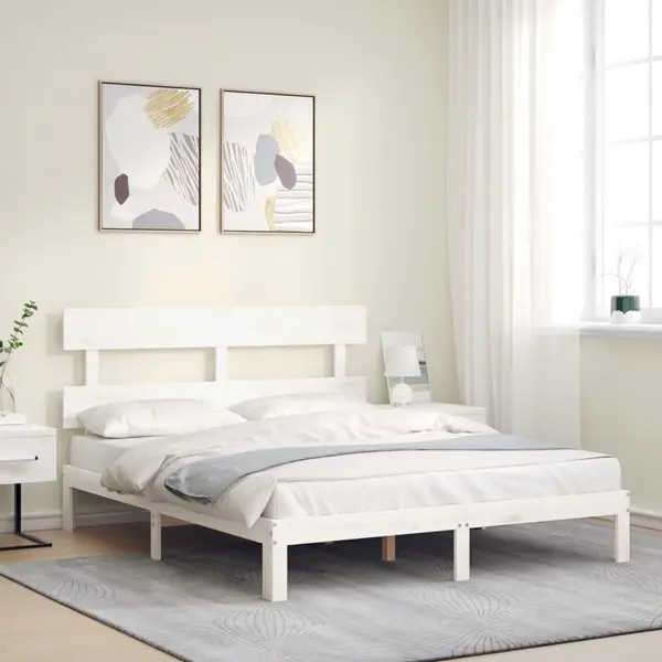Gossi cadru de pat cu tablie, alb, 160x200 cm, lemn masiv