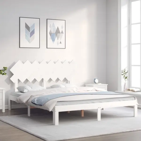 Gossi cadru de pat cu tablie, alb, 160x200 cm, lemn masiv