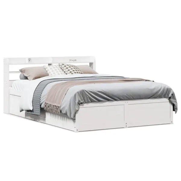 Gossi cadru de pat cu tablie, alb, 160x200 cm, lemn masiv de pin