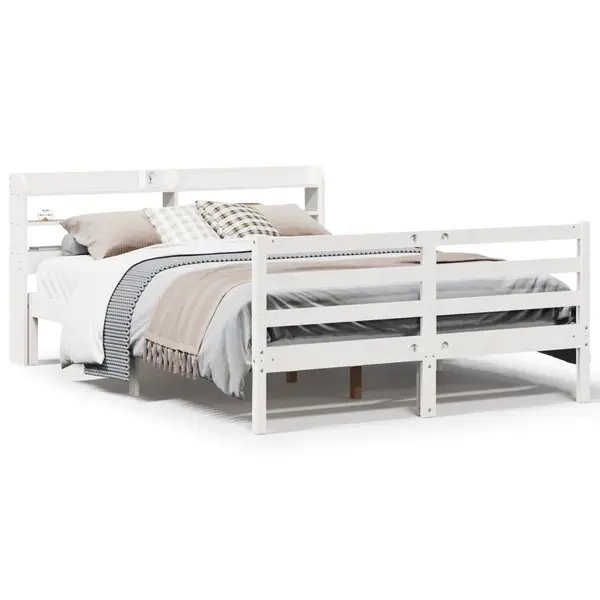 Gossi cadru de pat cu tablie, alb, 160x200 cm, lemn masiv de pin